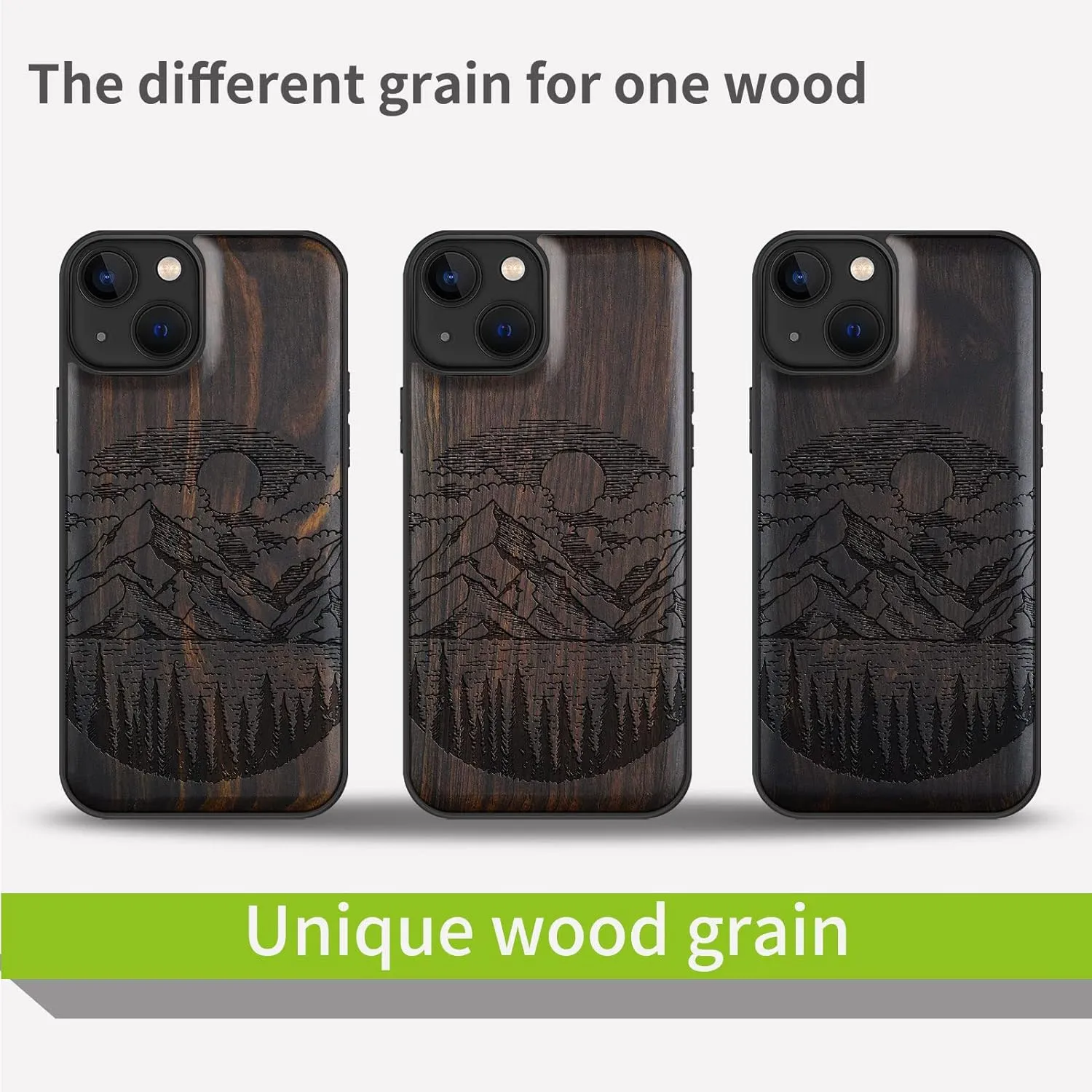 Carveit Magnetic Wood Case for iPhone 13 Case [Natural Wood & Black Soft TPU] Unique & Classy Wooden Shockproof Protective Cover Compatible with MagSafe (Alpine Lake Carving -Blackwood)