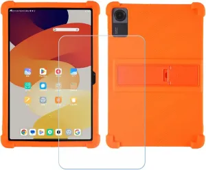 Case for Teclast T65 Max Tablet   Tempered Glass Screen Protector Protective Film,Soft Gel Orange Shell Silicone Tablet Cover for Teclast T65 Max (12.95")