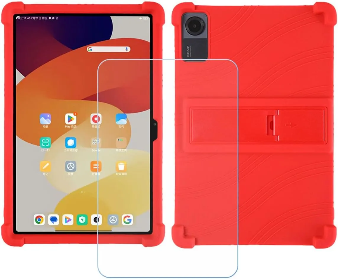 Case for Teclast T65 Max Tablet   Tempered Glass Screen Protector Protective Film,Soft Gel Red Shell Silicone Tablet Cover for Teclast T65 Max (12.95")