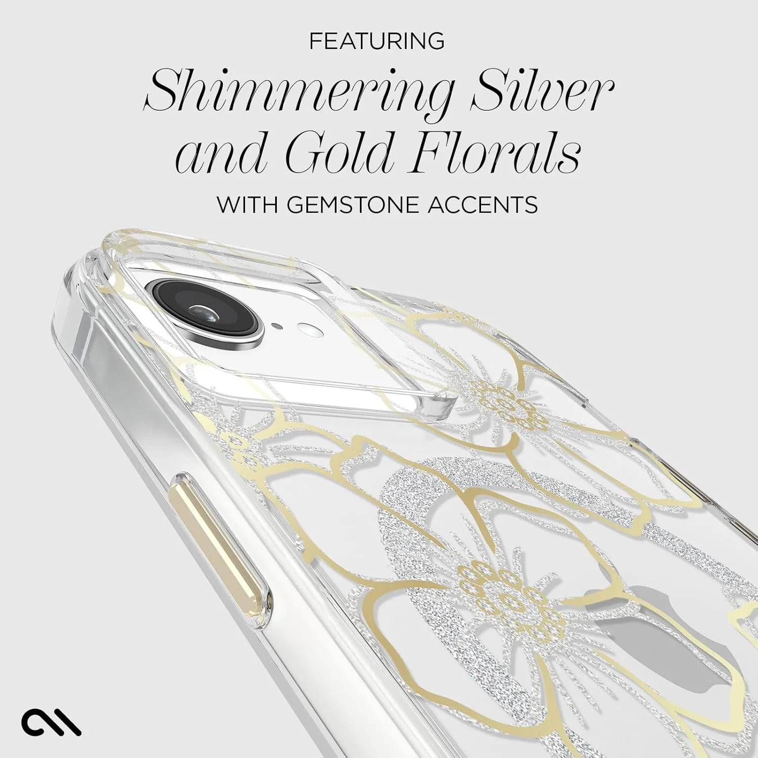 Case-Mate iPhone 16e (2025)/ 15/14/ 13 Case [Compatible with MagSafe] - Sparkly Floral Phone Case with 12ft Drop Protection - Premium Magnetic Cover for iPhone 16e (2025)/ 15/14/ 13 - Floral Gems