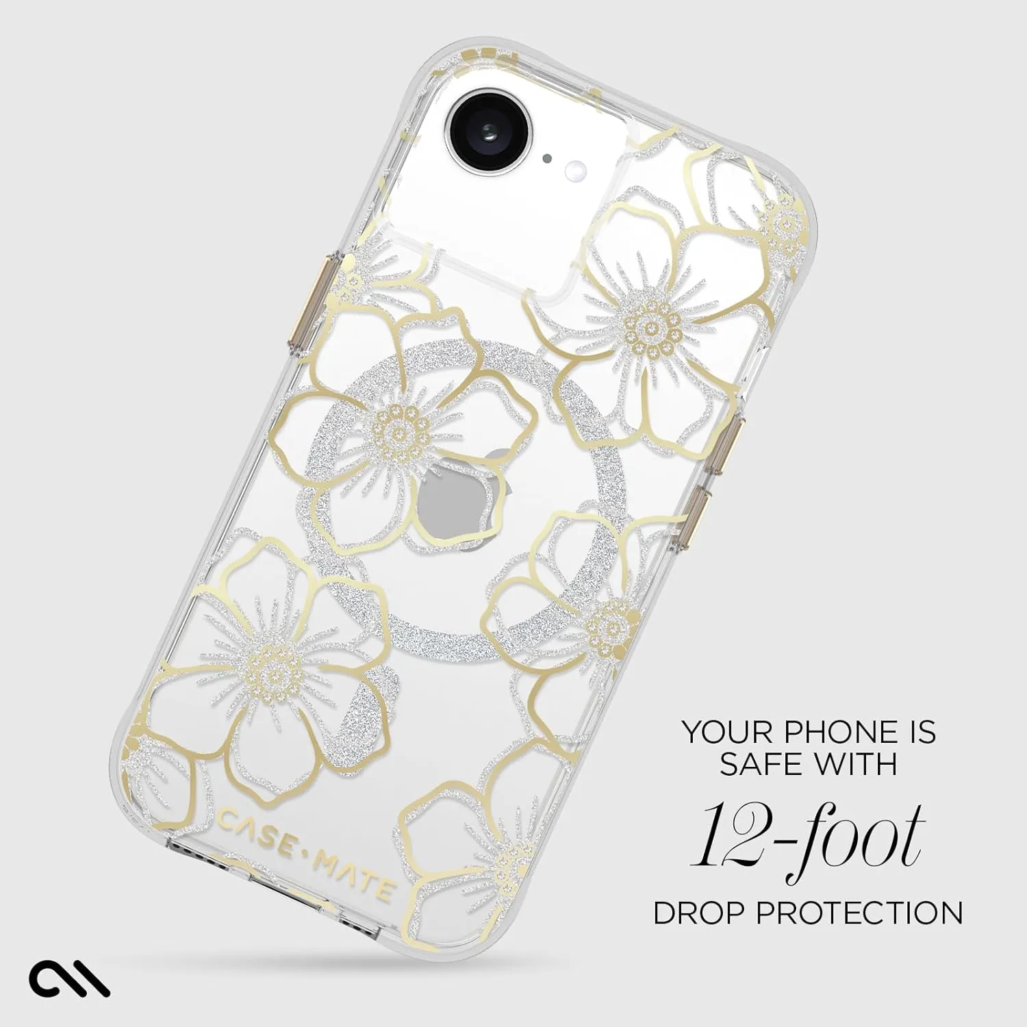 Case-Mate iPhone 16e (2025)/ 15/14/ 13 Case [Compatible with MagSafe] - Sparkly Floral Phone Case with 12ft Drop Protection - Premium Magnetic Cover for iPhone 16e (2025)/ 15/14/ 13 - Floral Gems