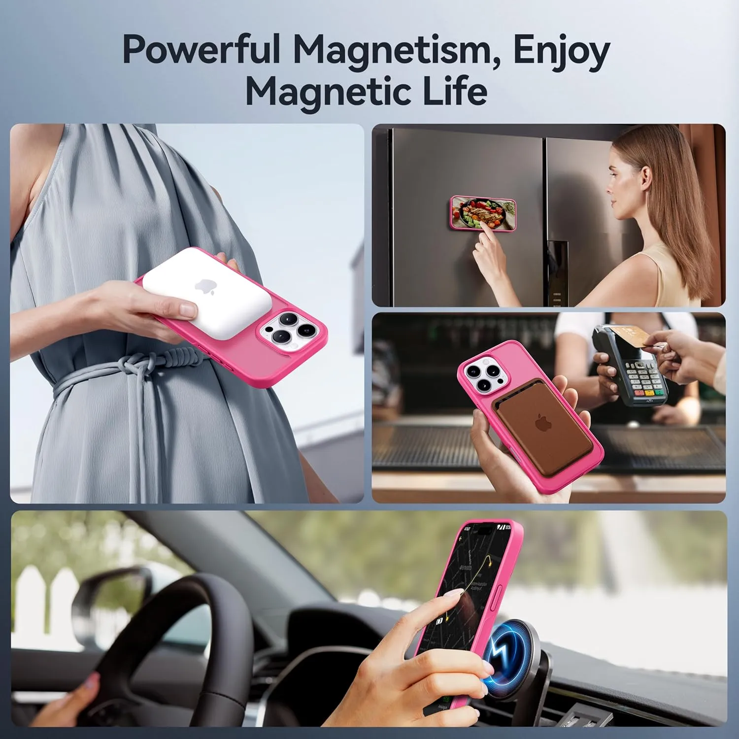 CASEKOO Designed for iPhone 16 Pro Case with Magnetic Invisible Stand [Military Drop Protection] [Compatible with MagSafe] Shockproof Slim Translucent Matte Case 6.3 Inch, Hot Pink