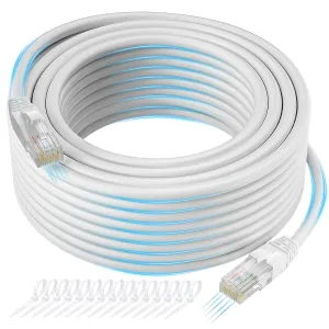 Cat 6 Ethernet Cable 125 FT, Long High Speed Cat6 Internet Cable, White Snagless Patch Cord, Flexible, Network, LAN, PoE, Standard RJ45 Connector for PC, Server, Router, Modem, TV, PS5 - with 15 Ties