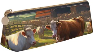 Cattle Farm Sanctuary Triangle Leather Case Multi Functional Cosmetic Bag Portable Makeup and Stationery Storage Bag ﻿