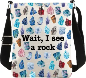 CENWA Geology Crossbody Bag Wait I See A Rock Carry-on Bag Rock Collector Cross Body Bag Geology Teacher Gift