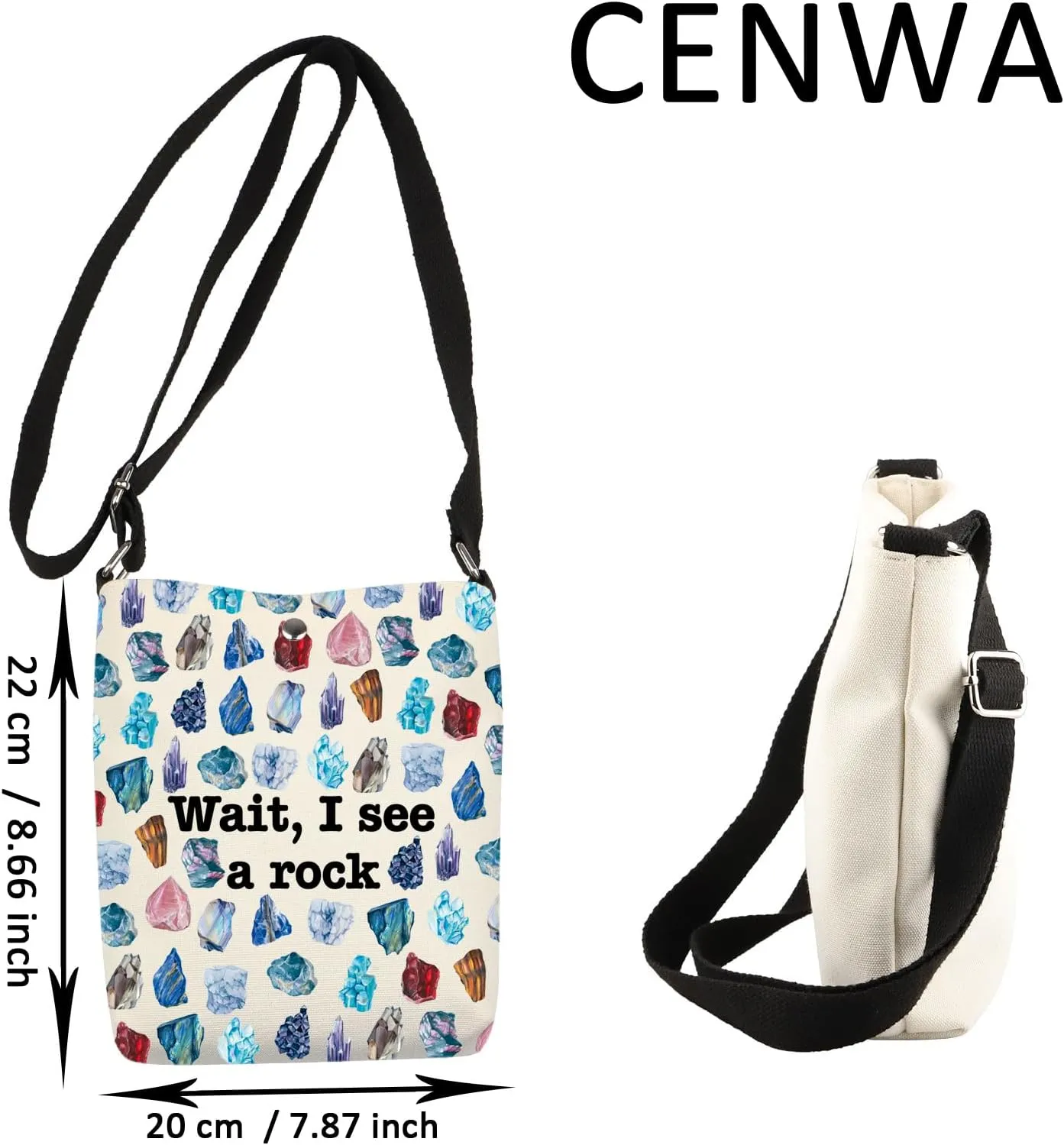 CENWA Geology Crossbody Bag Wait I See A Rock Carry-on Bag Rock Collector Cross Body Bag Geology Teacher Gift