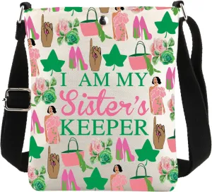 CENWA Sorority Cross Body Bag Pink & Green Gift I Am My Sister’s Keeper Greek Sorority Carry-on Bag