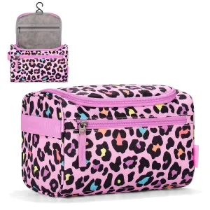 Choco Mocha Kids Toiletry Bag for Girls, Travel Waterproof Hanging Toiletry Bag for Girls, Cheetah, Pink
