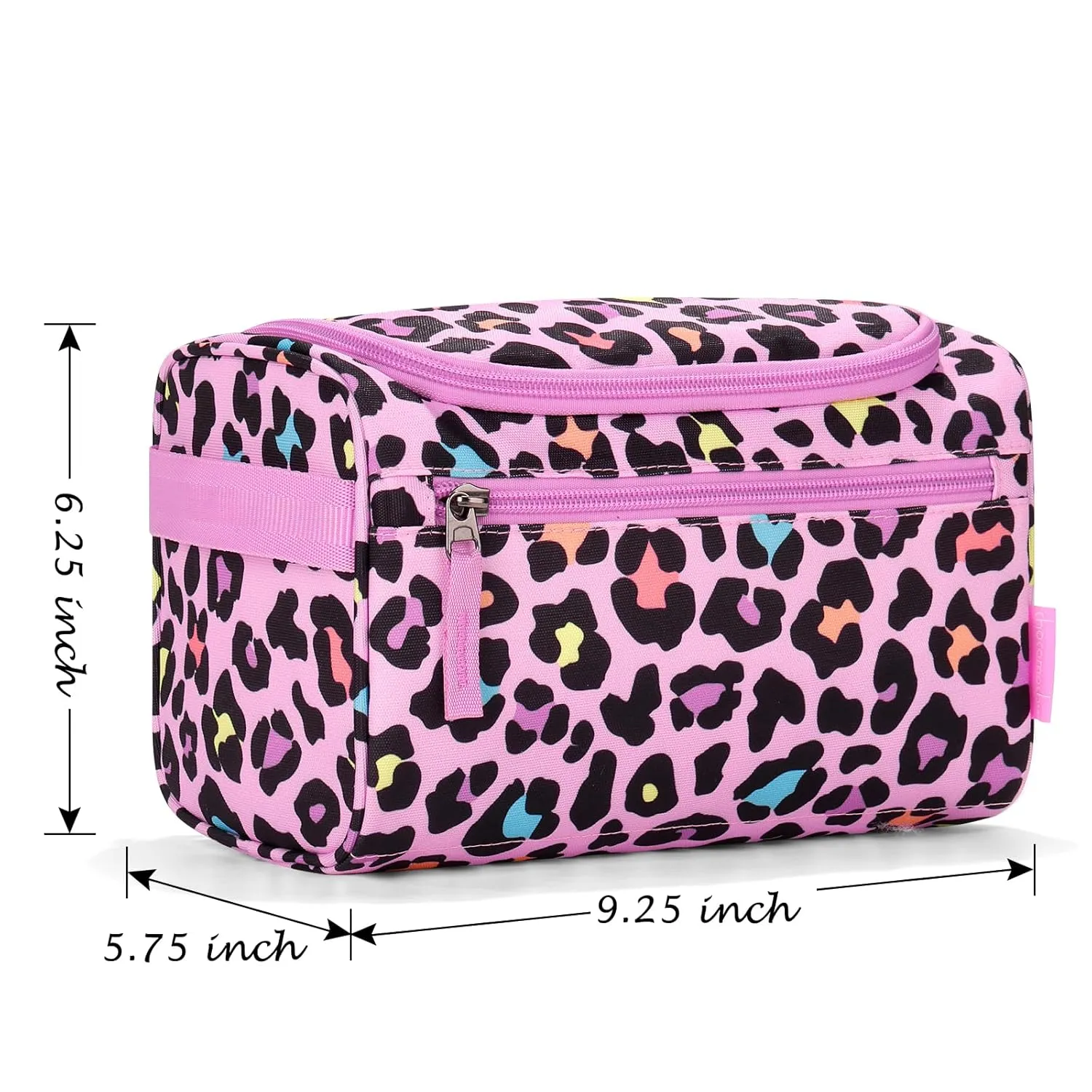 Choco Mocha Kids Toiletry Bag for Girls, Travel Waterproof Hanging Toiletry Bag for Girls, Cheetah, Pink