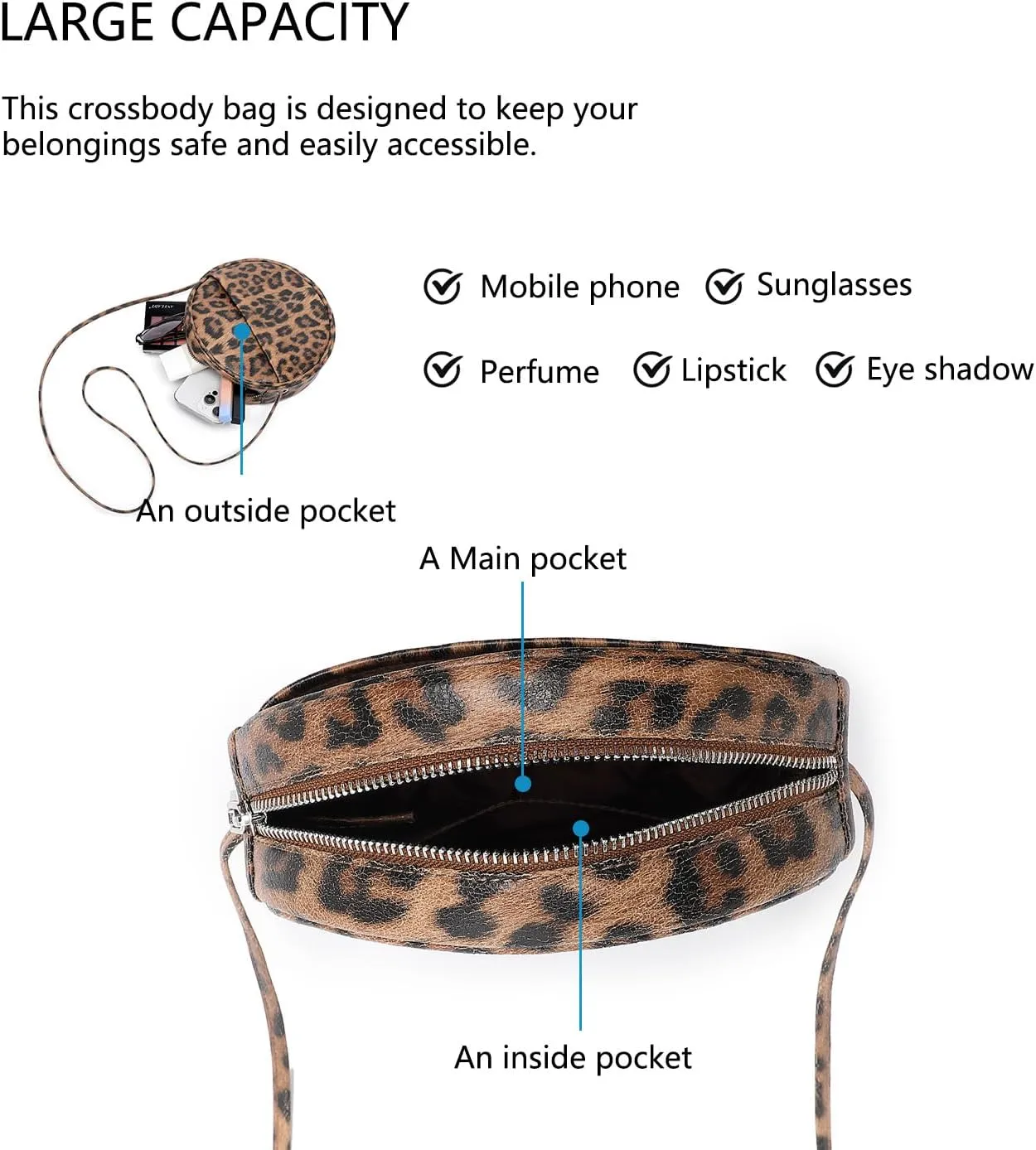 Circle Crossbody Bag for Women NYLON Circle Purse with Zipper Adjustable Knot Shoulder Straps
