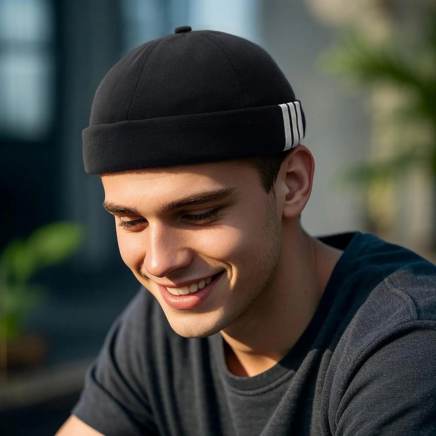 CLAPE Beanie Docker Cap Mens Brimless Hats Sailor Fisherman No Visor Cap Rolled Cuff Harbour Hat Casual Skull Caps