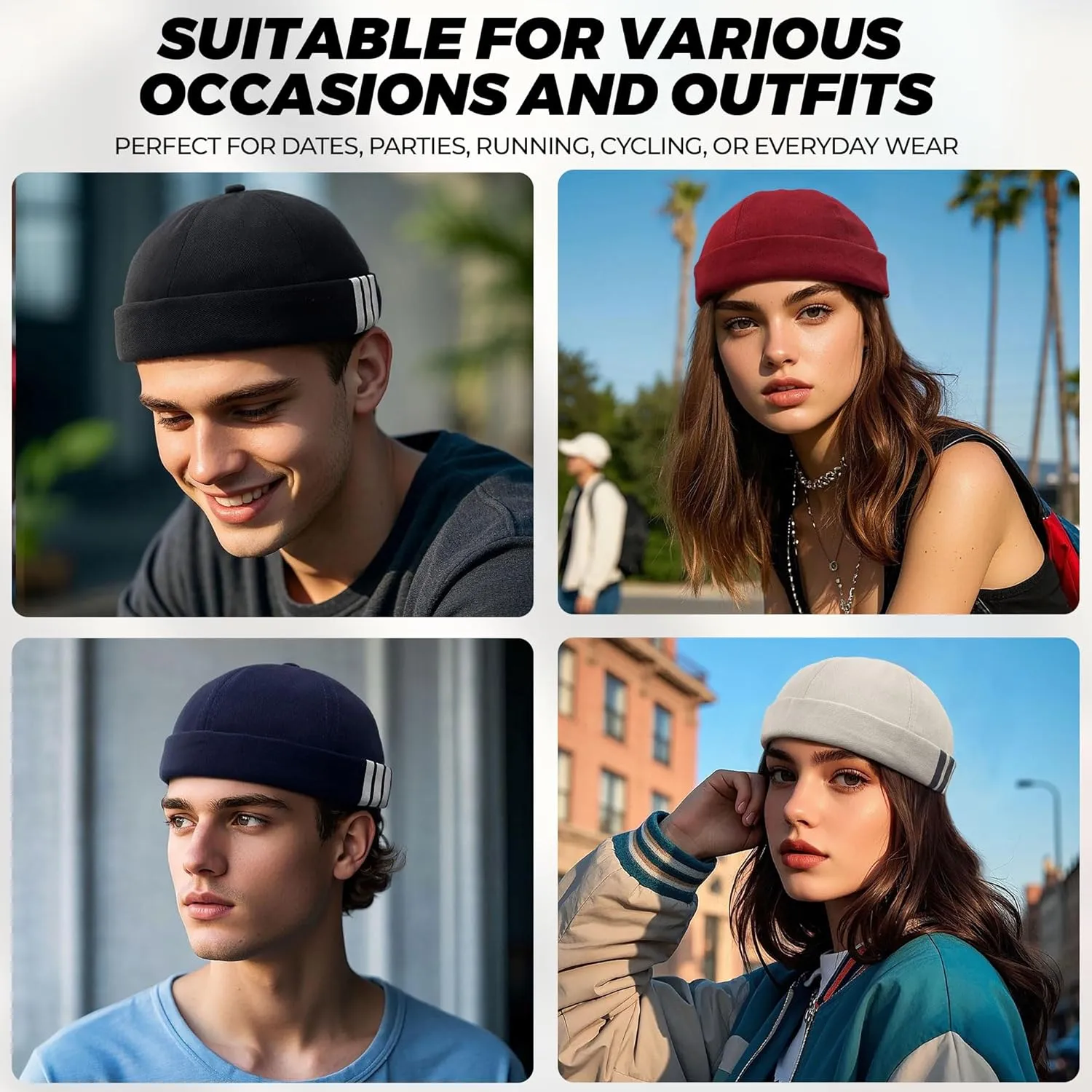 CLAPE Beanie Docker Cap Mens Brimless Hats Sailor Fisherman No Visor Cap Rolled Cuff Harbour Hat Casual Skull Caps