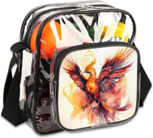 Clear Crossbody Bag Stadium Approved Phoenix Transparent Bag for Festivals, Sports Events, Concerts,Beach Bag for Women Men Bird Clear Purse with Front Pocket Messenger Bag with Adjustable Strap