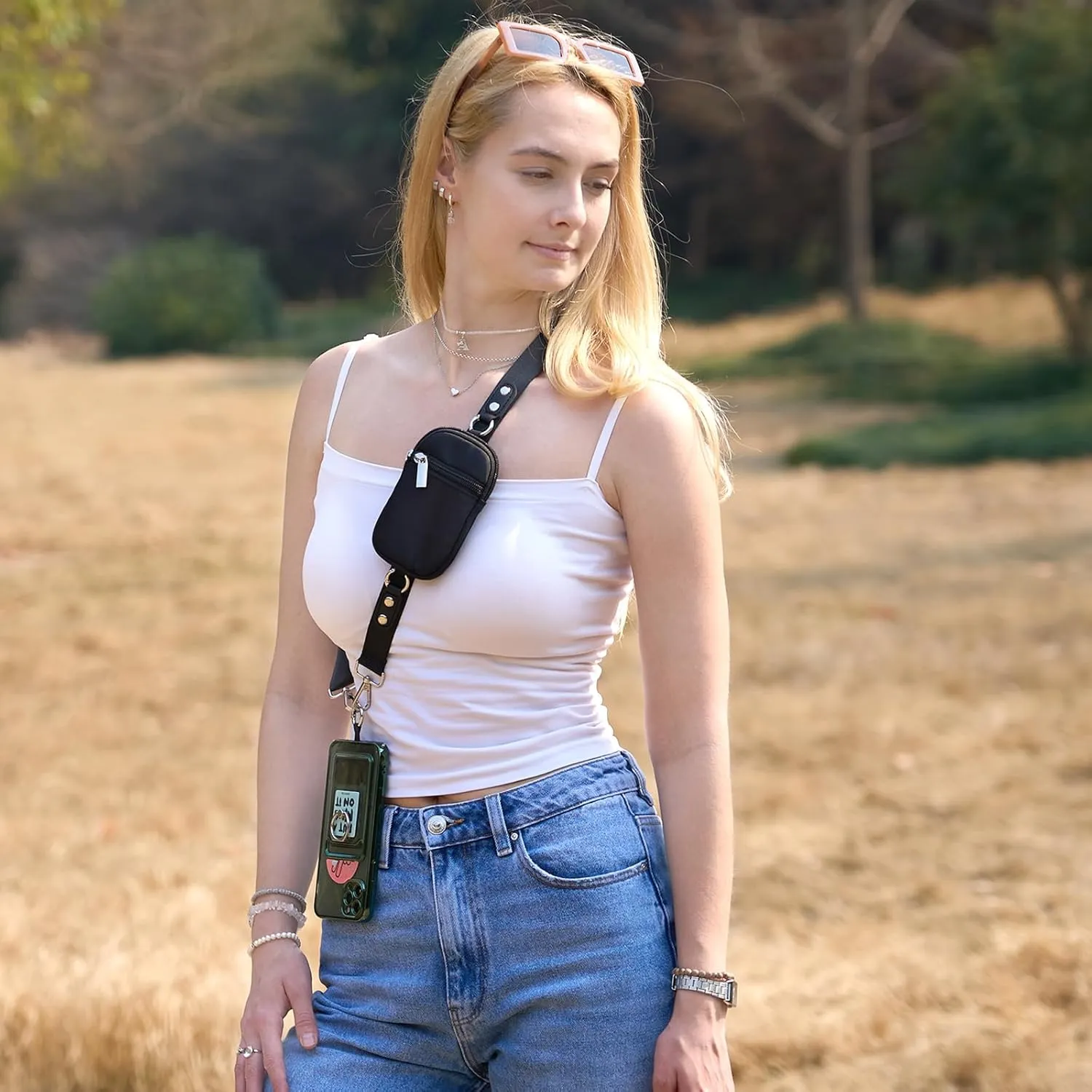 Clip and Go Strap for Phone with Wallet Crossbody,Phone Lanyard with Zipper Wallet Adjustable and Detachable Phone Strap Compatible with All Phones, Black