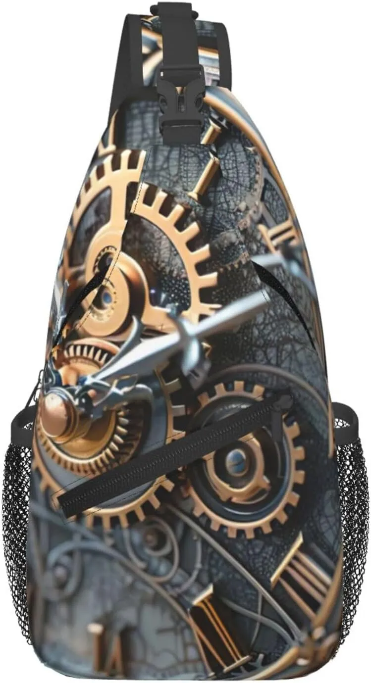 Clock Gear Print Crossbody Bag Is Suitable For Outdoor Hiking, Work, And Daily Travel