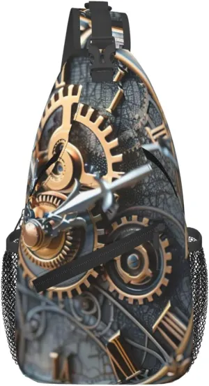 Clock Gear Print Crossbody Bag Is Suitable For Outdoor Hiking, Work, And Daily Travel