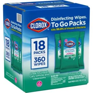 Clorox Disinfecting On The Go Travel Wipes, Fresh Scent, 20 Count, Pack of 18-360 Wipes Total