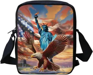 COEQINE American Flag Animal Theme Crossbody Bag Purse for Women Men, Cool Statue of Liberty Bald Eagle Pattern Travel Purse for Women Men Purse With Adjustable Strap, 4th July Theme