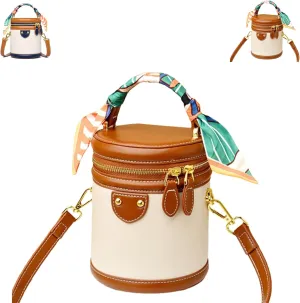 Colorblock Bucket Bag For Women, 2025 New Summer Niche Design Cylinder Bag, Leather Bucket Handbag, Fashionable Crossbody Bag