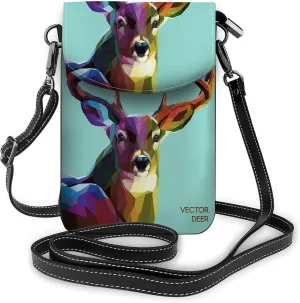 Colorful Deer Crossbody Cell Phone Purse Animal Head Reindeer Polygon Portrait Wild VintageWallet Handbag