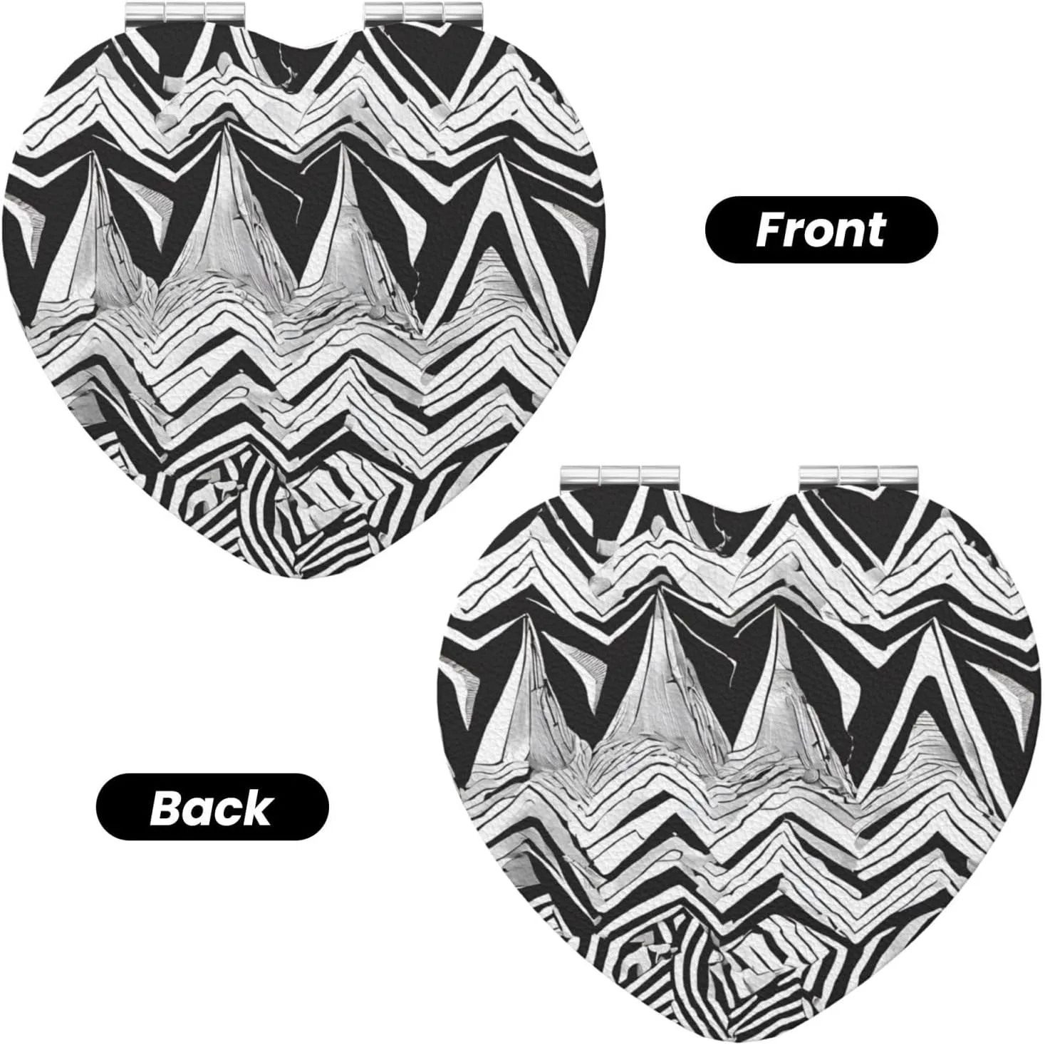 Compact Mirror Double Sided Printed Heart Shape Folding Handheld Small Pocket Mirror with 2X 1X Magnification for Purse Travel Essentials Gifts for Women (Black White Tan Zigzag)