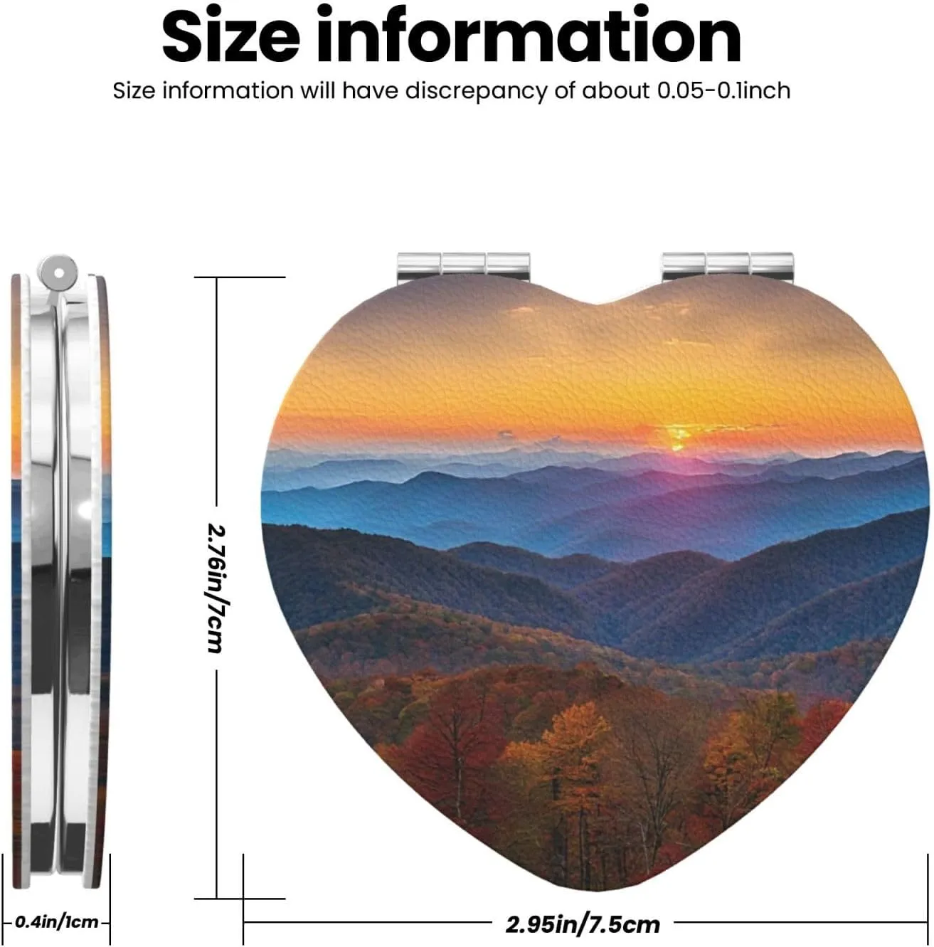 Compact Mirror Double Sided Printed Heart Shape Folding Handheld Small Pocket Mirror with 2X 1X Magnification for Purse Travel Essentials Gifts for Women (Blue Ridge Parkway Mountains)