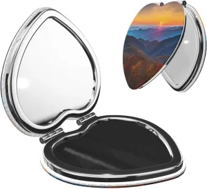 Compact Mirror Double Sided Printed Heart Shape Folding Handheld Small Pocket Mirror with 2X 1X Magnification for Purse Travel Essentials Gifts for Women (Blue Ridge Parkway Mountains)