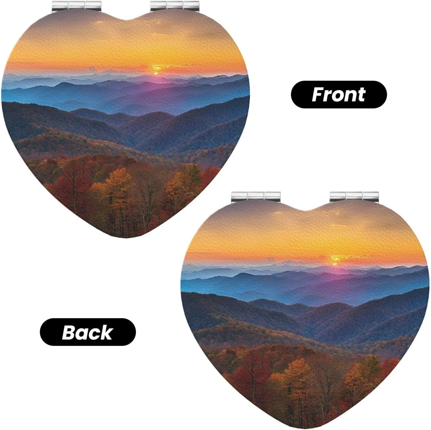 Compact Mirror Double Sided Printed Heart Shape Folding Handheld Small Pocket Mirror with 2X 1X Magnification for Purse Travel Essentials Gifts for Women (Blue Ridge Parkway Mountains)