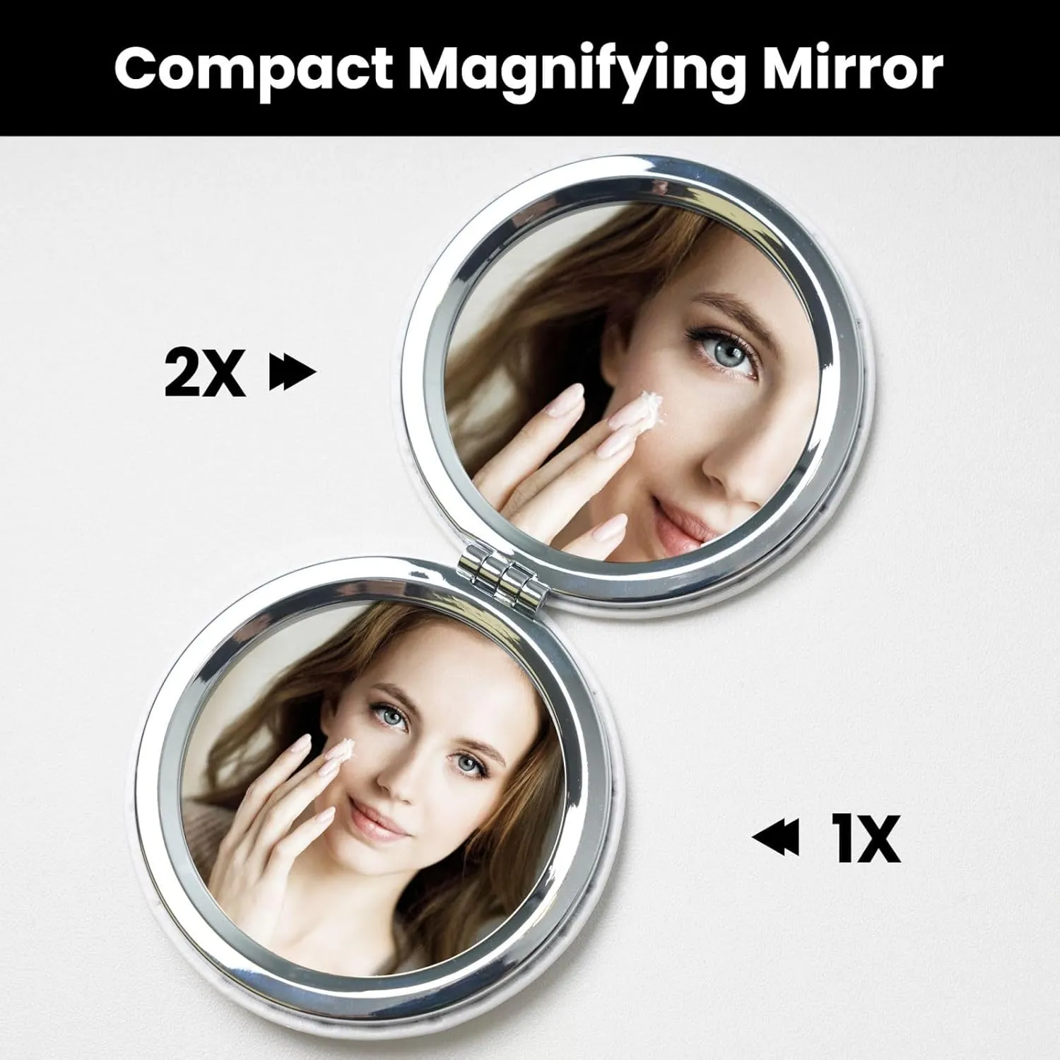 Compact Mirror Double Sided Printed Round Shape Folding Handheld Small Pocket Mirror with 2X 1X Magnification for Purse Travel Essentials Gifts for Women (Black White Tan Zigzag Print)