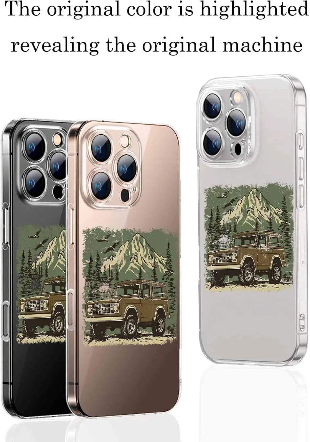 Compatible with iPhone 13 Pro Max Case 6.7 inch, Retro Buggy Green Moutain Forest Western Retro Clear Phone Case Ultra Slim Thin Anti-Scratch Transparent Phone Cover Shockproof Protective TPU Cover