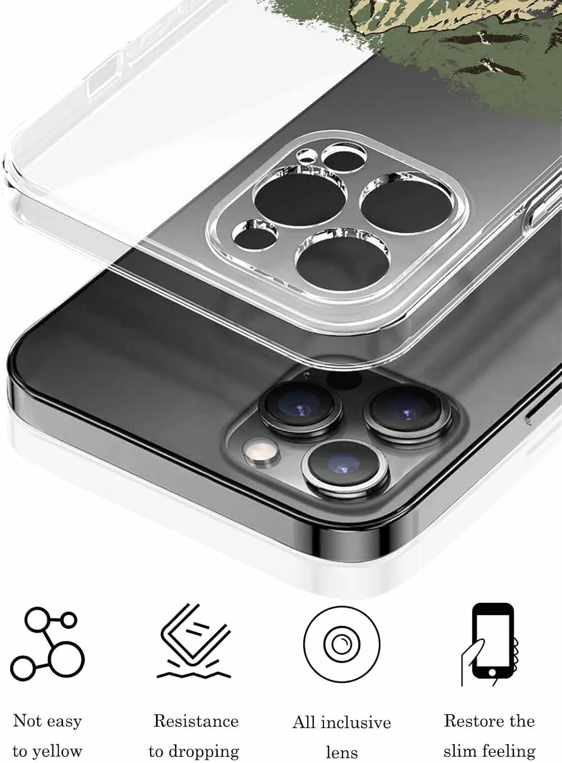 Compatible with iPhone 13 Pro Max Case 6.7 inch, Retro Buggy Green Moutain Forest Western Retro Clear Phone Case Ultra Slim Thin Anti-Scratch Transparent Phone Cover Shockproof Protective TPU Cover