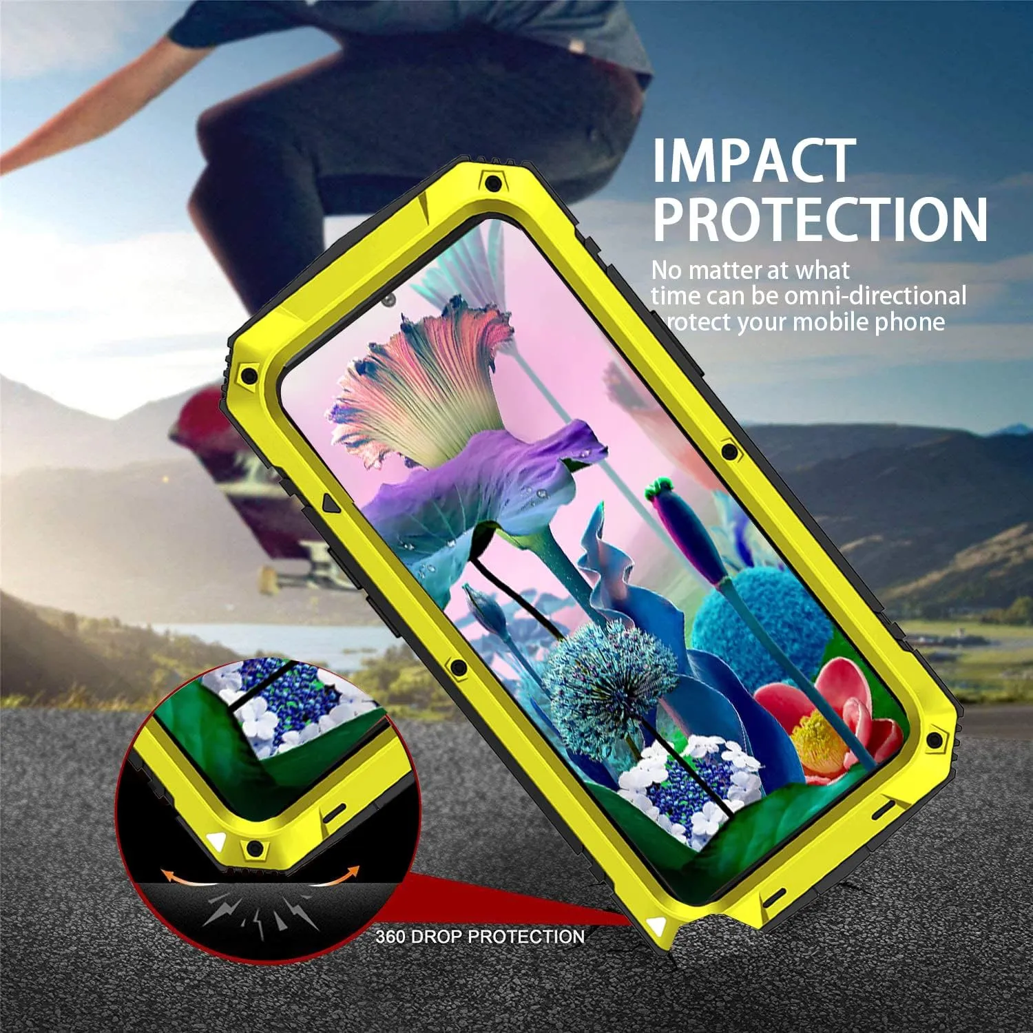 Compatible with Samsung S23 Ultra Metal Case with Screen Protector Camera Cover Military Rugged Heavy Duty S23 Ultra Case Metal Kickstand Full Body Tough Dustproof Shockproof Cover (Yellow)