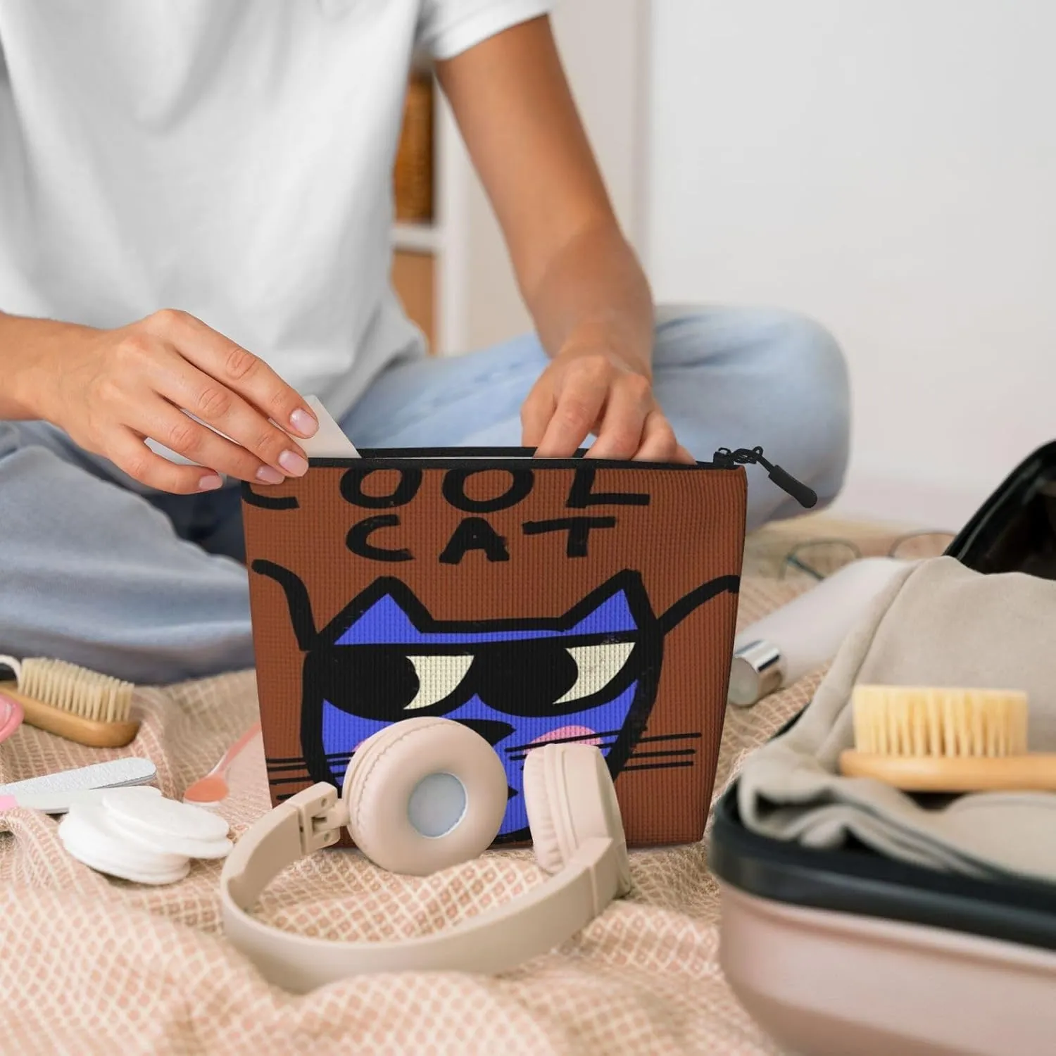 Cool Cat Series Makeup Bag Birthday Gift Mother'S Day Gifts Are The Internal Capacity Is Large Light And Cute Suitable For Daily Life Travel Etc