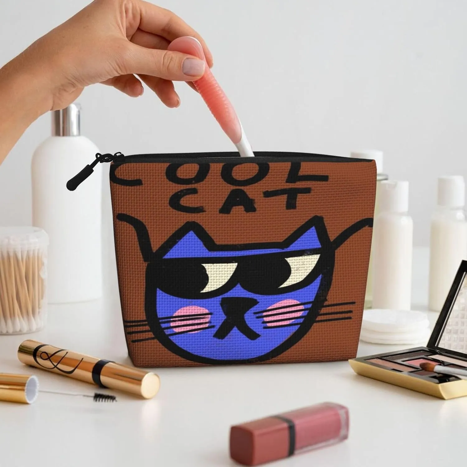 Cool Cat Series Makeup Bag Birthday Gift Mother'S Day Gifts Are The Internal Capacity Is Large Light And Cute Suitable For Daily Life Travel Etc