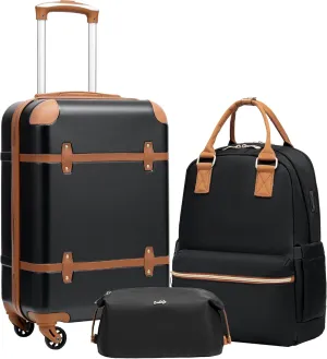 Coolife Luggage Set 3 Piece Suitcase Set Carry On Luggage Hardside Luggage TSA Lock Spinner Wheels Telescopic Handle (Black, 3 piece set (BP/TB/20))