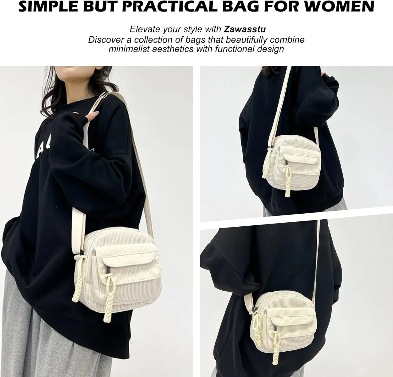 Corduroy Crossbody Bag Corduroy Tote Bag Casual Shoulder Handbags Crossbody Purse with Zipper Pocket for Women Girls