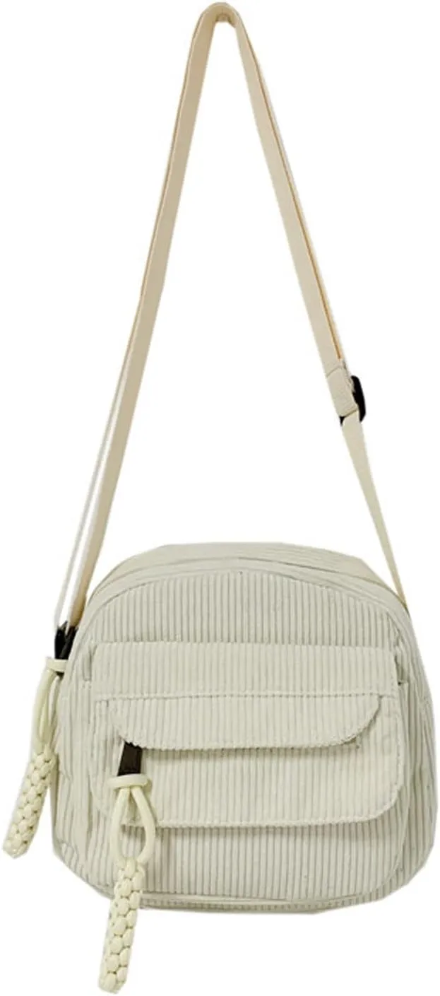 Corduroy Crossbody Bag Corduroy Tote Bag Casual Shoulder Handbags Crossbody Purse with Zipper Pocket for Women Girls