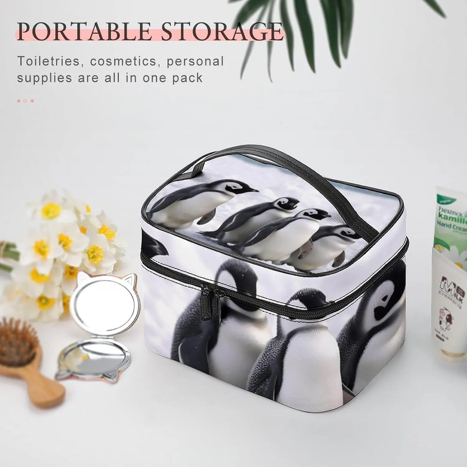 Cosmetic Bag Portable Animals And Snowfield Toiletry Bag Large Capacity Travel Makeup Bag Beauty Makeup Organizer for Full-Sized Shampoo Conditioner Brushes Set Makeup Accessories