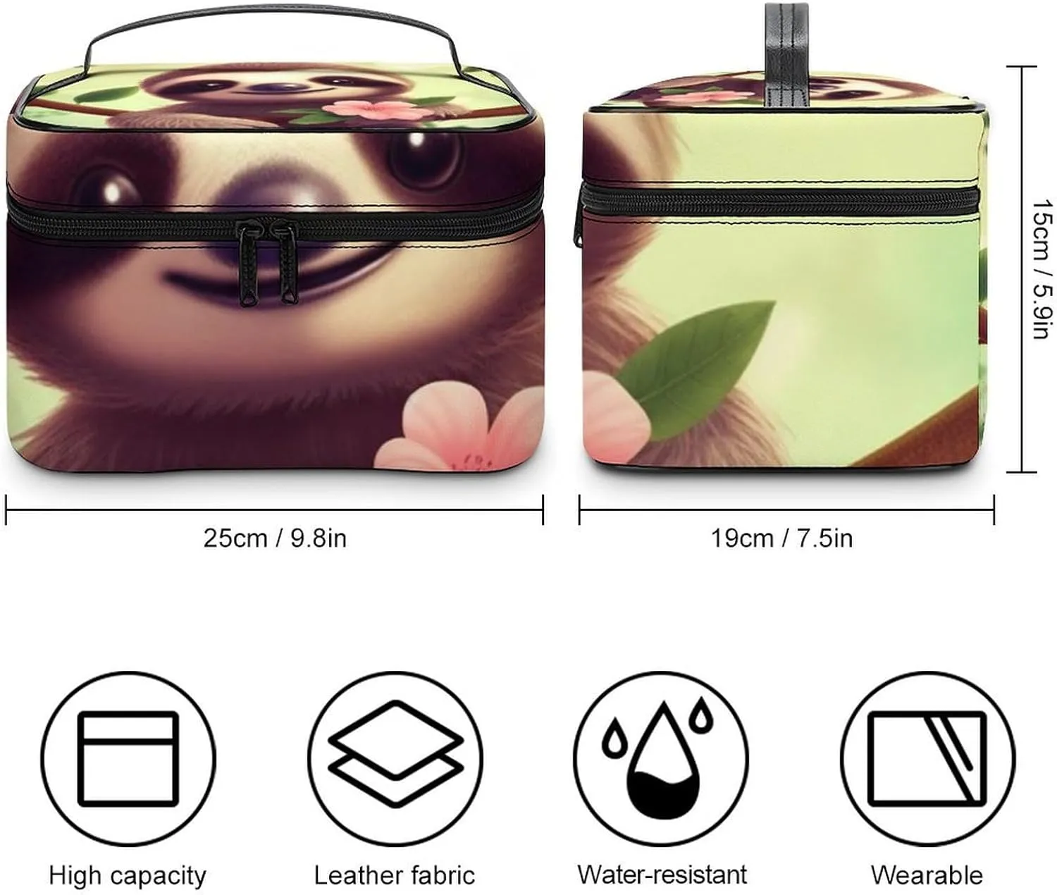 Cosmetic Bag Portable Cute Sloth Toiletry Bag Large Capacity Travel Makeup Bag Beauty Makeup Organizer for Full-Sized Shampoo Conditioner Brushes Set Makeup Accessories