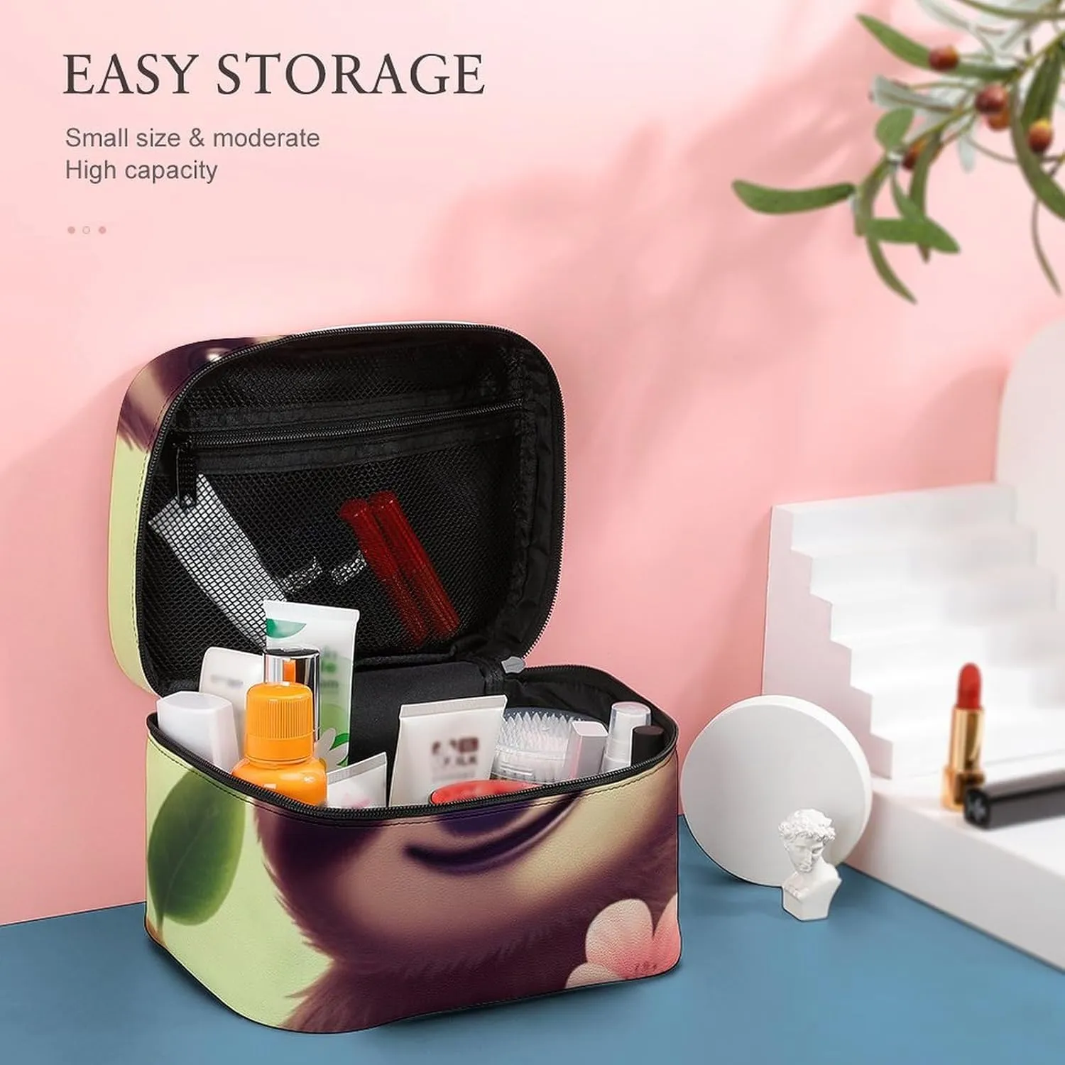 Cosmetic Bag Portable Cute Sloth Toiletry Bag Large Capacity Travel Makeup Bag Beauty Makeup Organizer for Full-Sized Shampoo Conditioner Brushes Set Makeup Accessories