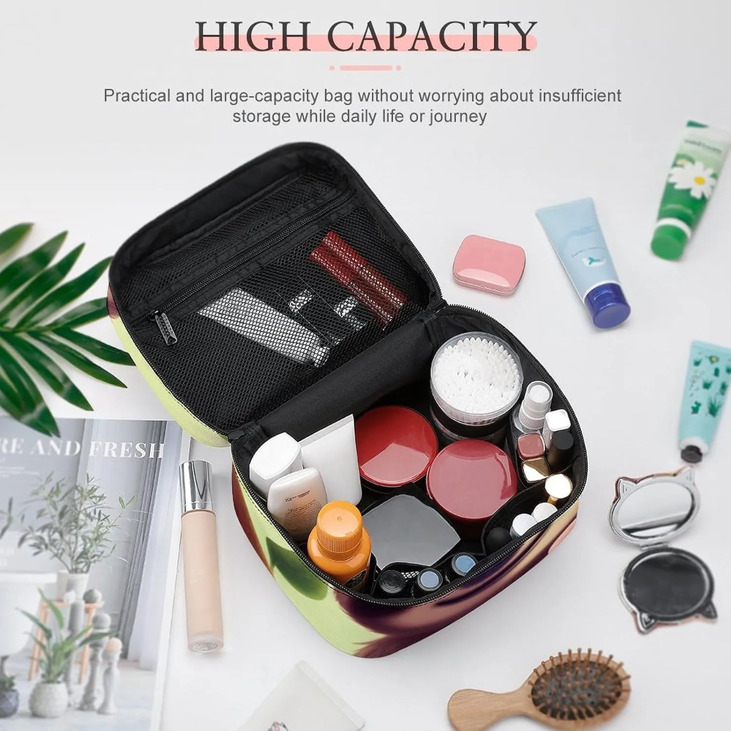 Cosmetic Bag Portable Cute Sloth Toiletry Bag Large Capacity Travel Makeup Bag Beauty Makeup Organizer for Full-Sized Shampoo Conditioner Brushes Set Makeup Accessories