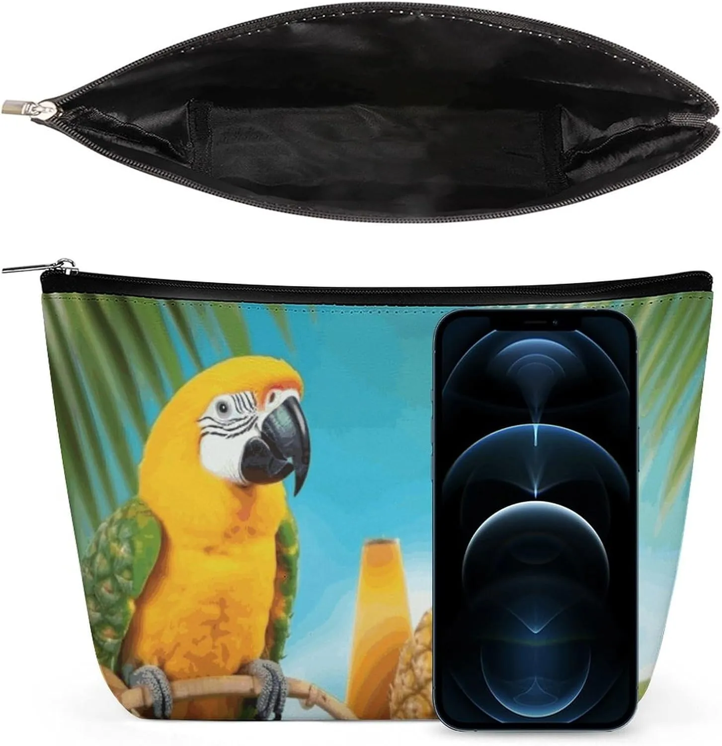 Cosmetic Bag Portable Toiletry Bag Summer Parrot Pineapple Birds Travel Makeup Bag Beauty Makeup Organizer Lipstick Bag for Women