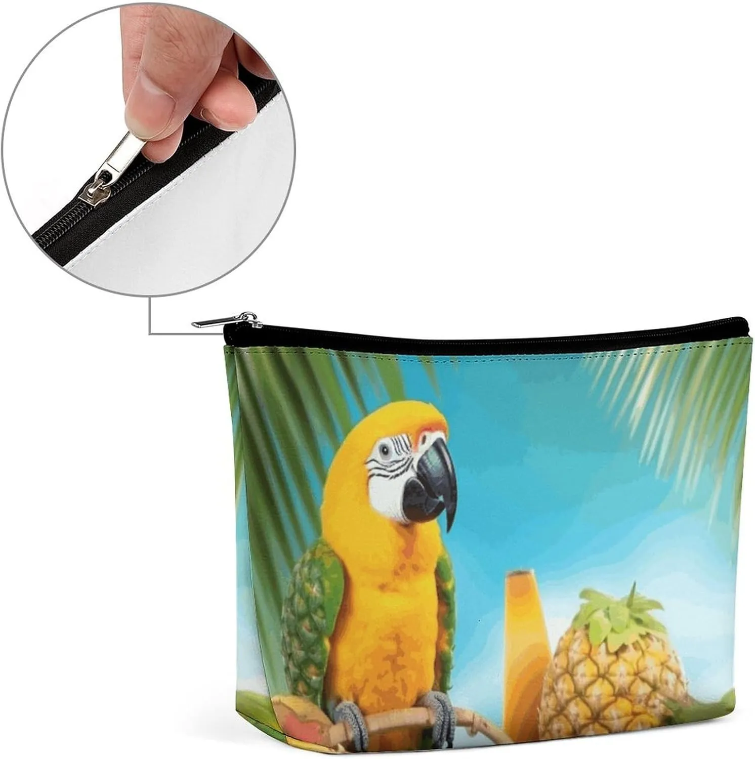 Cosmetic Bag Portable Toiletry Bag Summer Parrot Pineapple Birds Travel Makeup Bag Beauty Makeup Organizer Lipstick Bag for Women