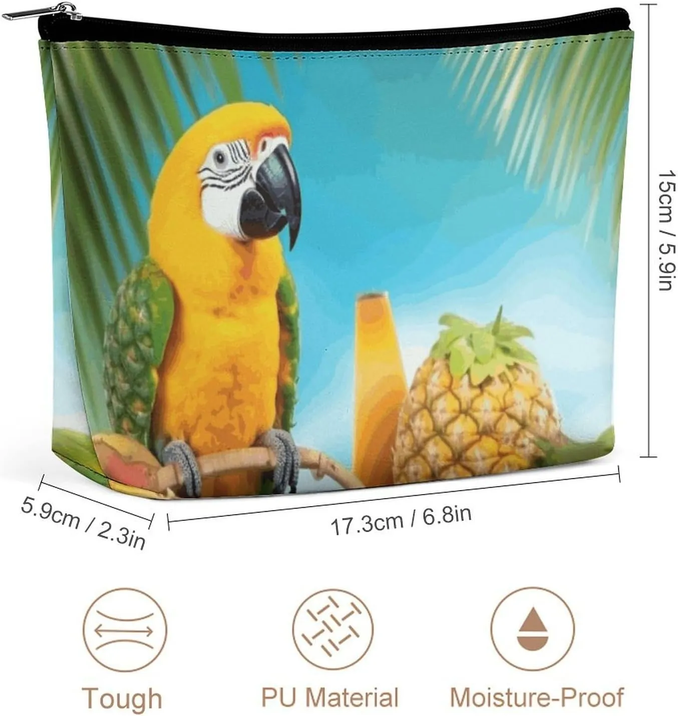 Cosmetic Bag Portable Toiletry Bag Summer Parrot Pineapple Birds Travel Makeup Bag Beauty Makeup Organizer Lipstick Bag for Women