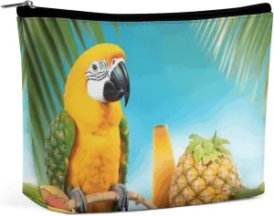 Cosmetic Bag Portable Toiletry Bag Summer Parrot Pineapple Birds Travel Makeup Bag Beauty Makeup Organizer Lipstick Bag for Women