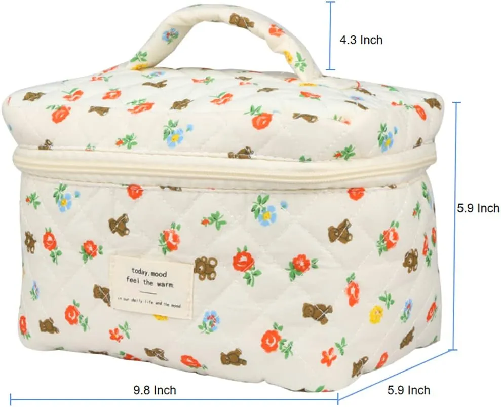 Cosmetic Bags for Women, Cute Floral Makeup Bag, Organizer Storage Make Up Bag, Travel Toiletry Bags, Handbags Purses (Bear/Big)