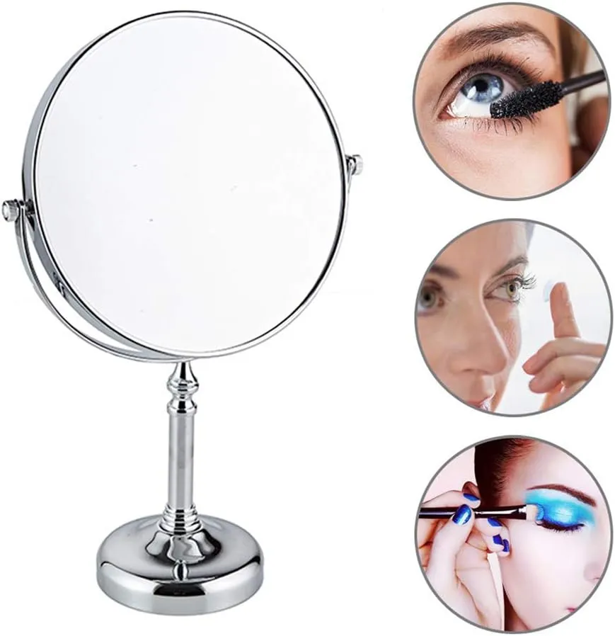 Cosmetic Mirror 6in/8in Makeup Mirror 3X Amplification Chrome 360° Rotatable Double-Sided Table for Beauty Makeup,1,6in (3 6in)