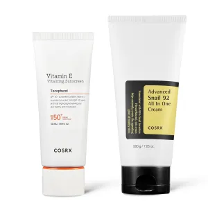 COSRX Sun Defense and Skin Repair Duo - Vitamin E Vitalizing Face Sunscreen SPF 50   Snail Mucin 92% Repair Cream, Daily Essentials for UV Protection & Skin Repair