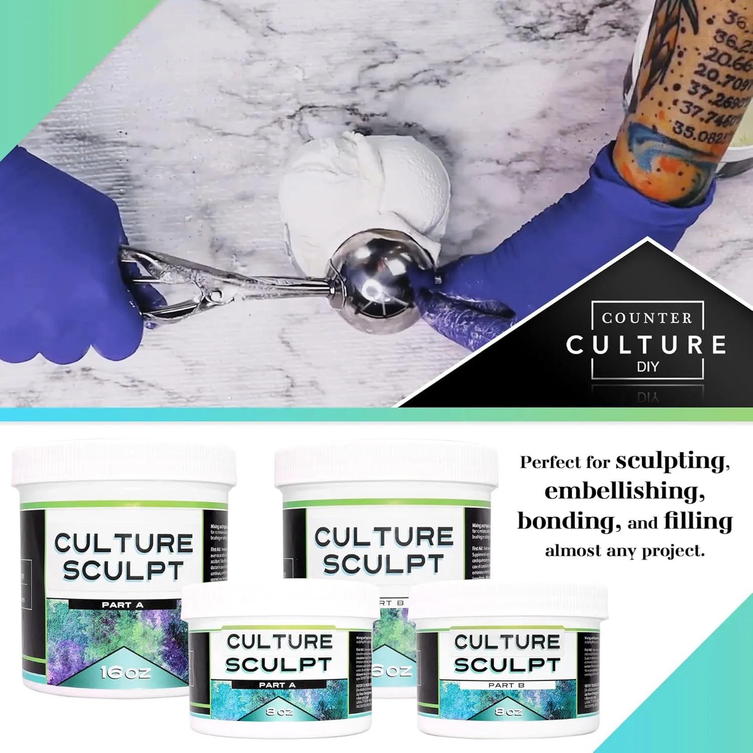 Counter Culture DIY Culture Sculpt 2 Part Modeling Compound, 16 oz Total, VOC Free Artist Clay for Crafting, No Baking Required