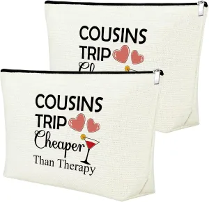 Cousin Makeup Bags for Women 2 Pieces Cousins Trip Gifts Bags Bulk Inspirational Gift for Cousin Gifts from Cousins Funny Gifts for Cousin Cosmetic Bag Female Friendship Weekend Gifts Birthday Gift